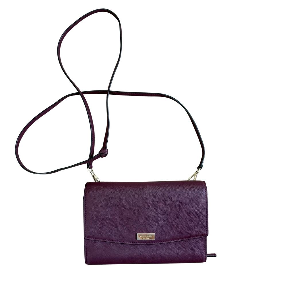 Kate Spade Burgundy	Saffiano Leather Crossbody Wallet Bag VGUC Many Card Slots